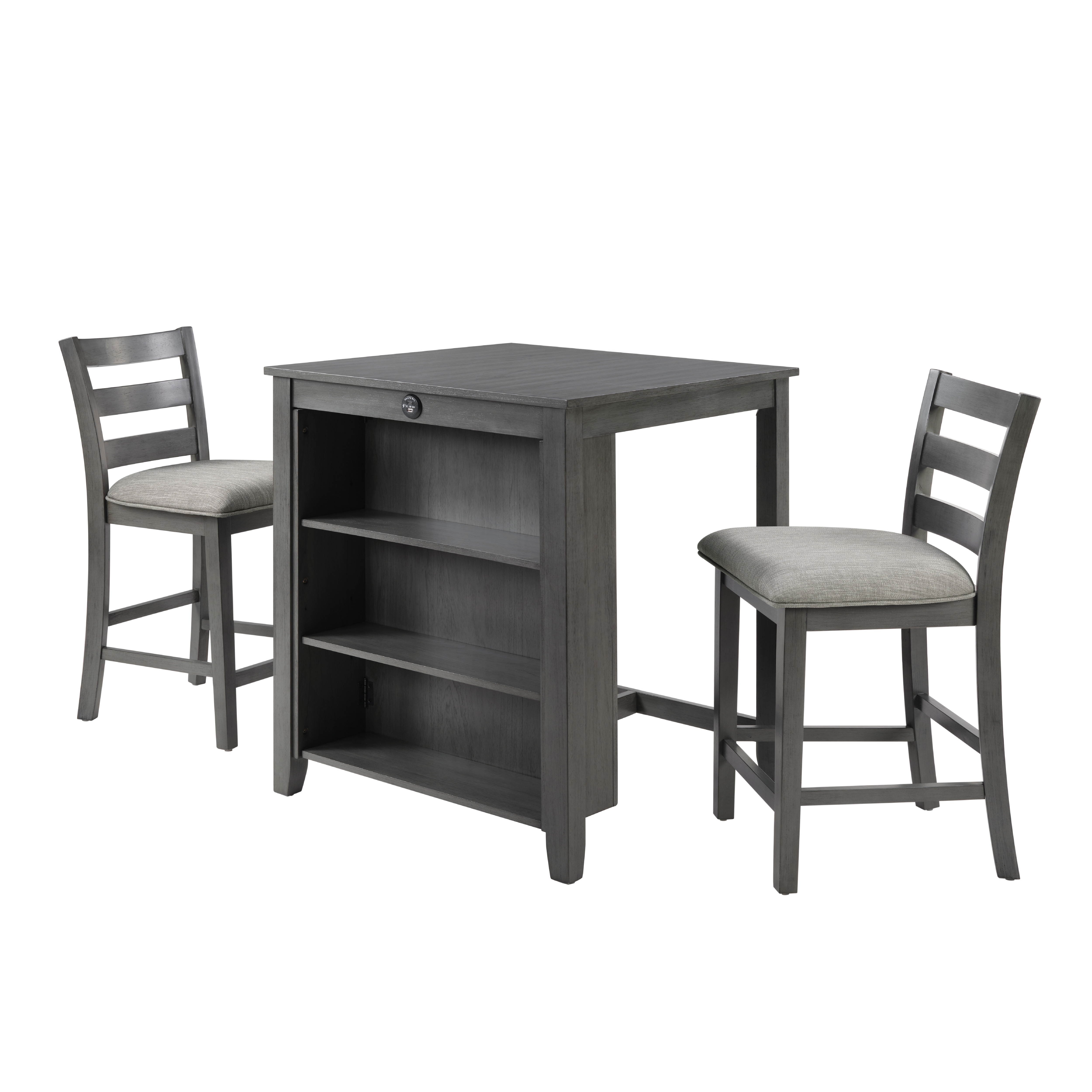 30" Modern Dining Table Set For 2 With Charging Station & 3-Tier Adjustable Storage | Space-Saving Kitchen Set With Upholstered Chairs For Small Spaces, Apartment,Gray_voghion.com